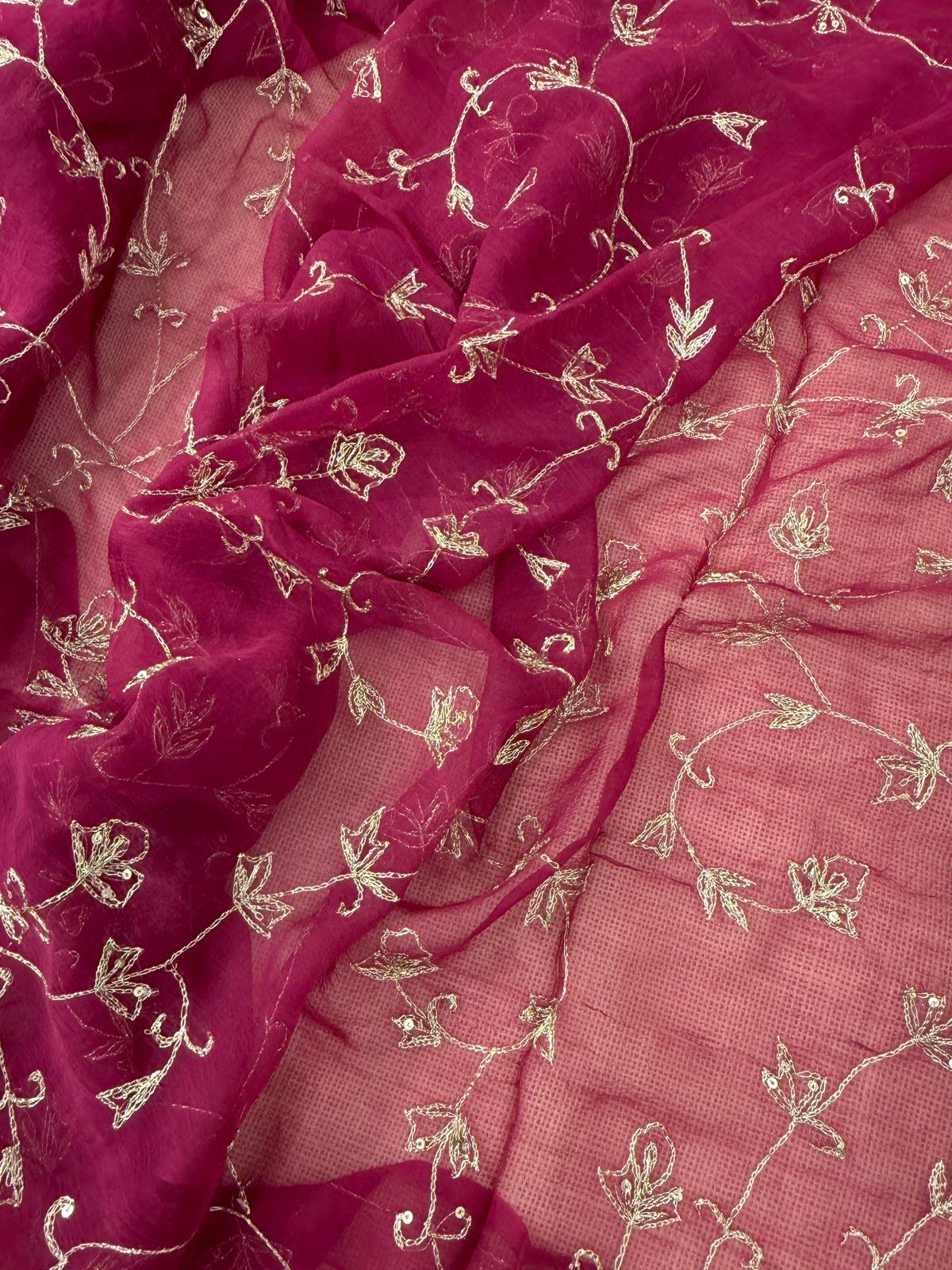 Purple color chiffon saree with debka and Resham embroidery with crepe blouse
