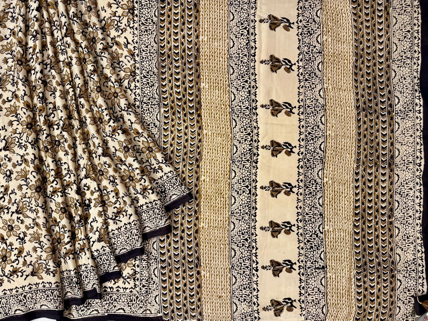 Badami color pure modal crepe with ajrakh block printing all over