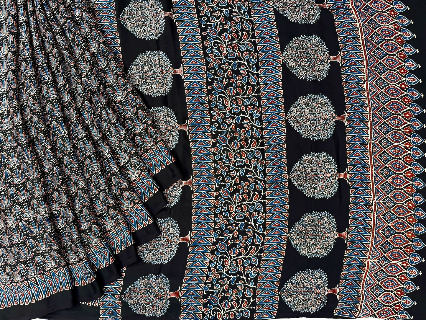 Black ajrakh block print on pure modal crepe
