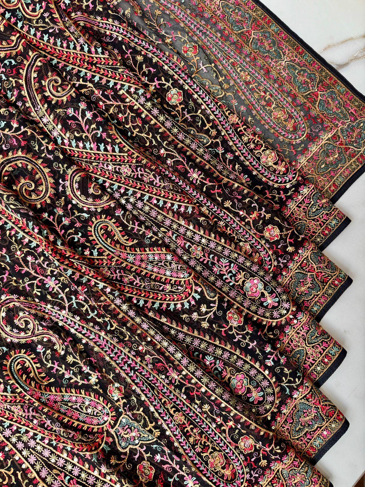 Handmade Black with multi color Design Saree Online USA