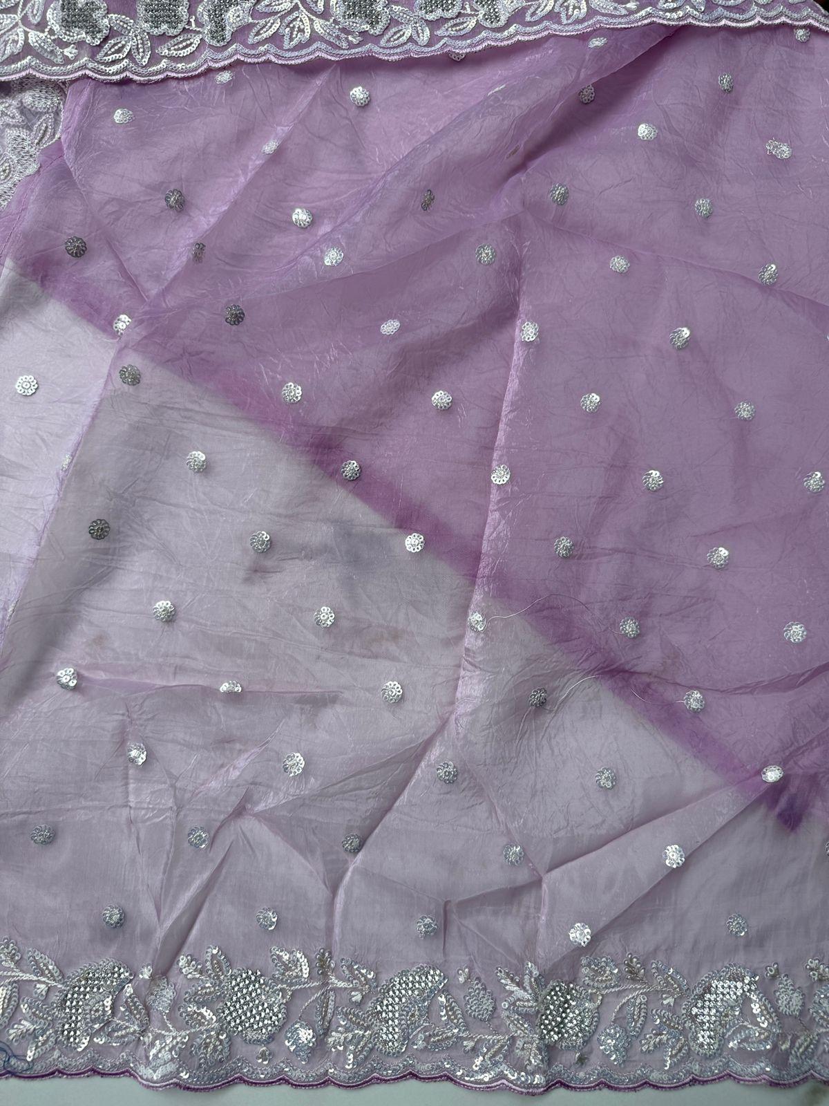 Baby pink tissue with sequence, stone, Resham nd Dadhka work Design Saree Online USA