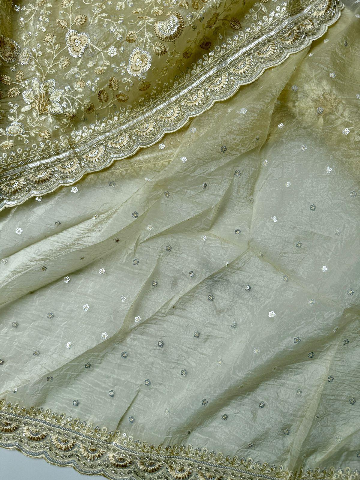 Lemon Tissue sasree with Danika, Resham , Sequence hand work Design Saree Online USA