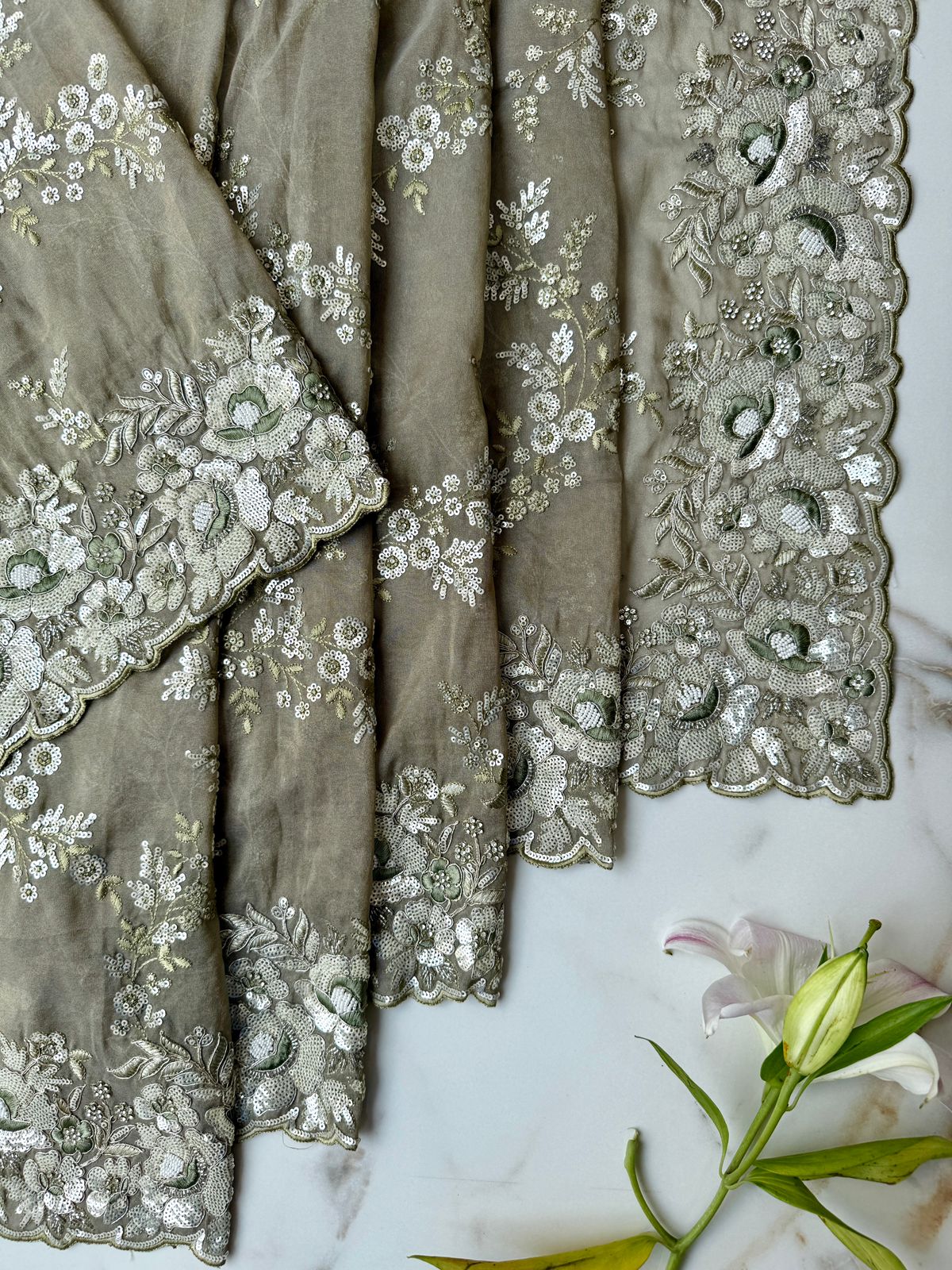 Onion pink crushed tissue saree with Danna, sequence and Jarkan work Design Saree Online USA