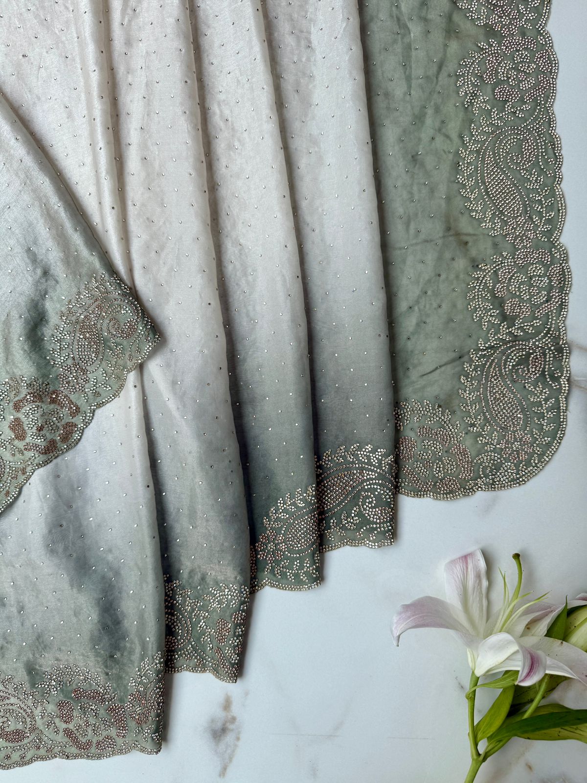 Shaded tissue saree with stone work Design Saree Online USA