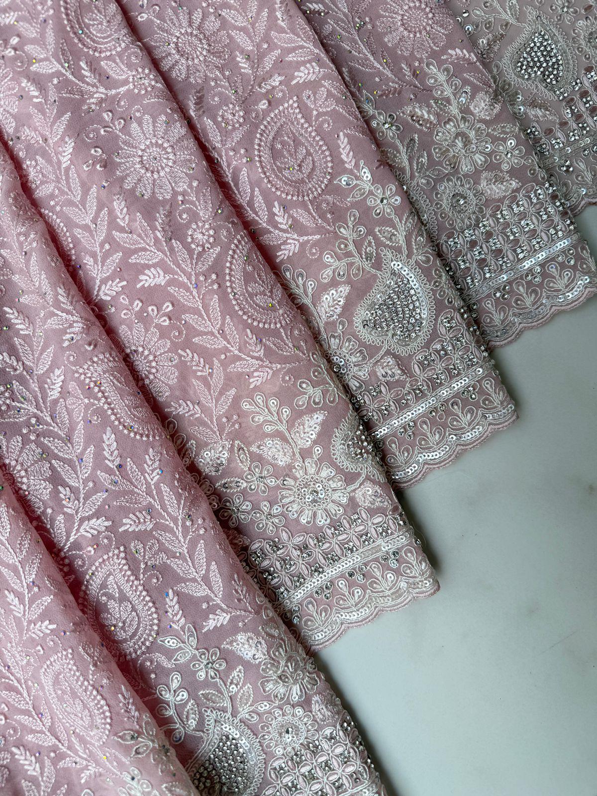Pink puree georgette with Resham, Meena, stone and sequenc , Phullari work Design Saree Online USA