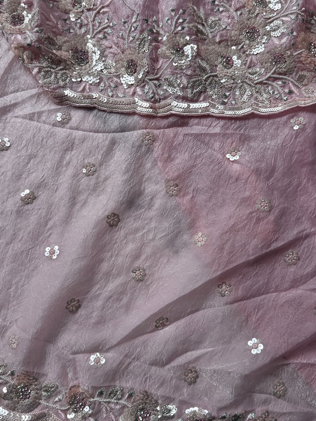 Pink tissue saree with sequence hand, seep, Resham and gotta work Design Saree Online USA