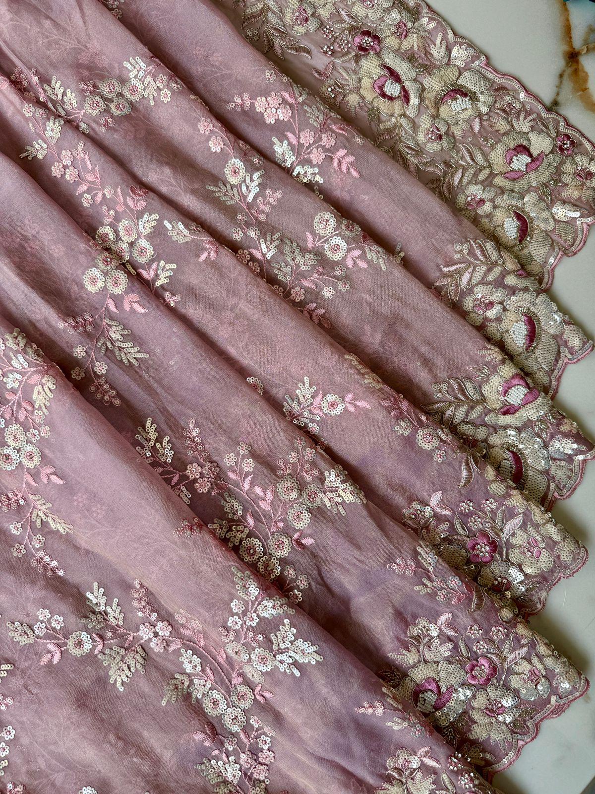 Organize tissue saree with debka, sequence, Karajan and meenakari work Design Saree Online USA