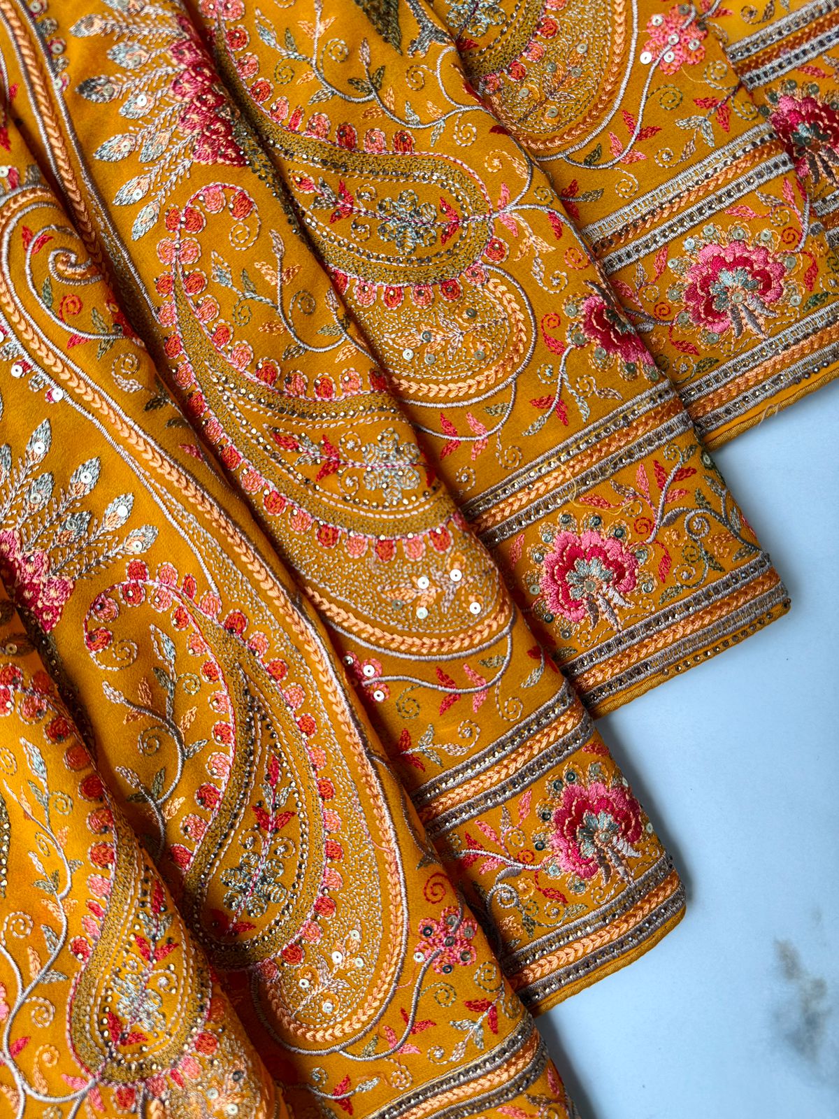 Handmade Yellow Design Saree Online USA
