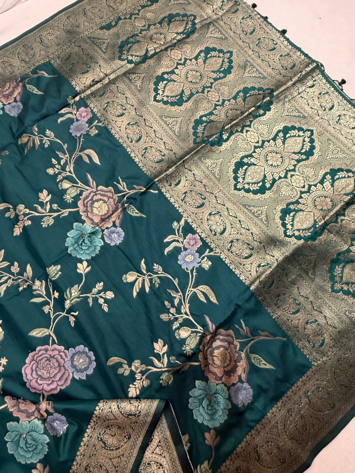 Green with Blue Dola silk saree
