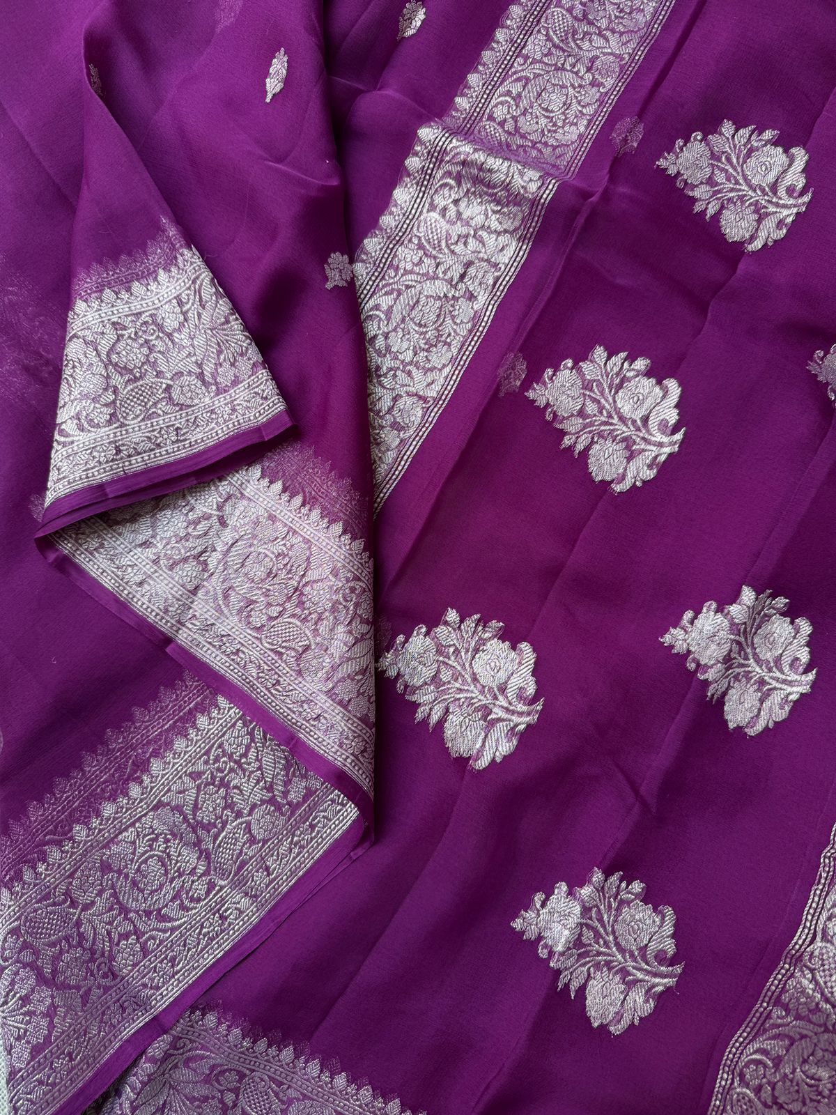 Pure Banarasi Georgette Dark Purple Saree in the USA | Lakshmi Couture