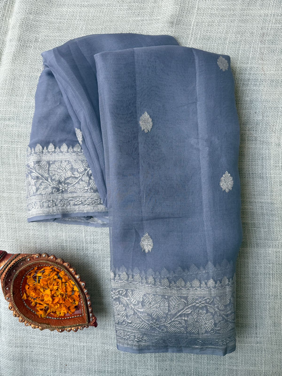 Pure Banarasi Georgette Sarees pastel blue in the USA | Authentic Handwoven Sarees – Lakshmi Couture