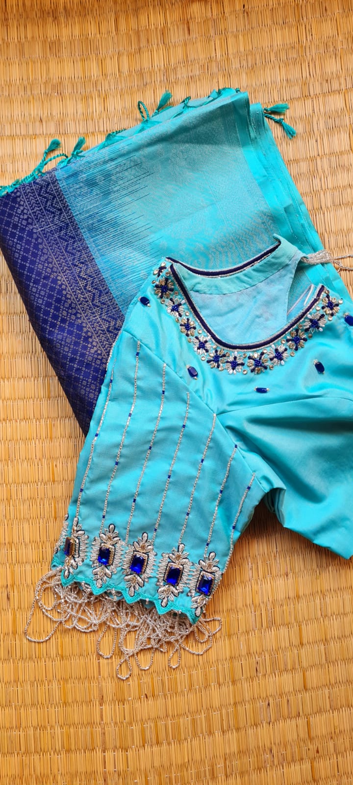 Custom Light Blue Aari Work Blouse Online USA