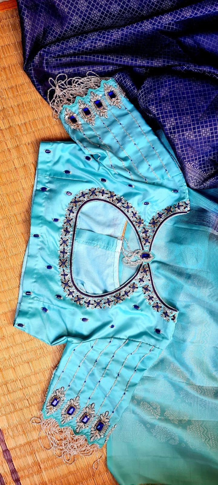Custom Light Blue Aari Work Blouse Online USA
