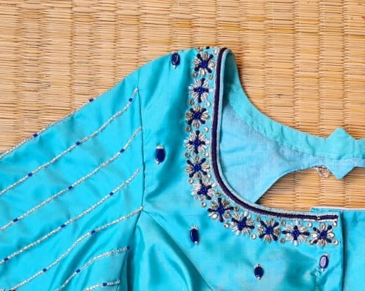 Custom Light Blue Aari Work Blouse Online USA