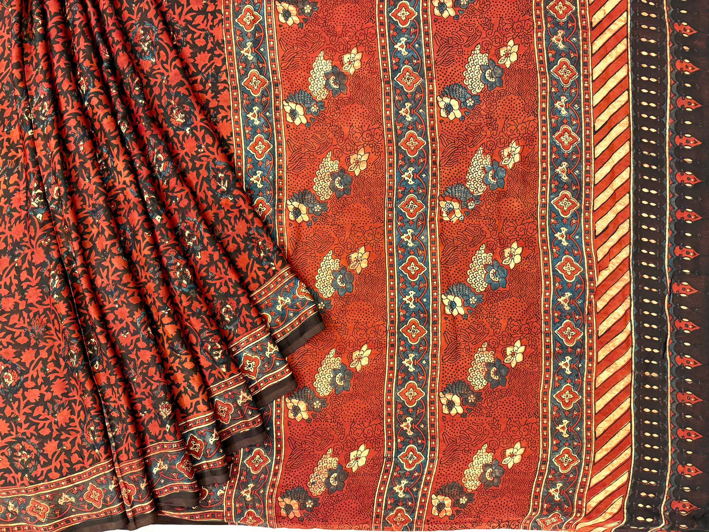 Maroon black ajrakh block print on pure modal crepe