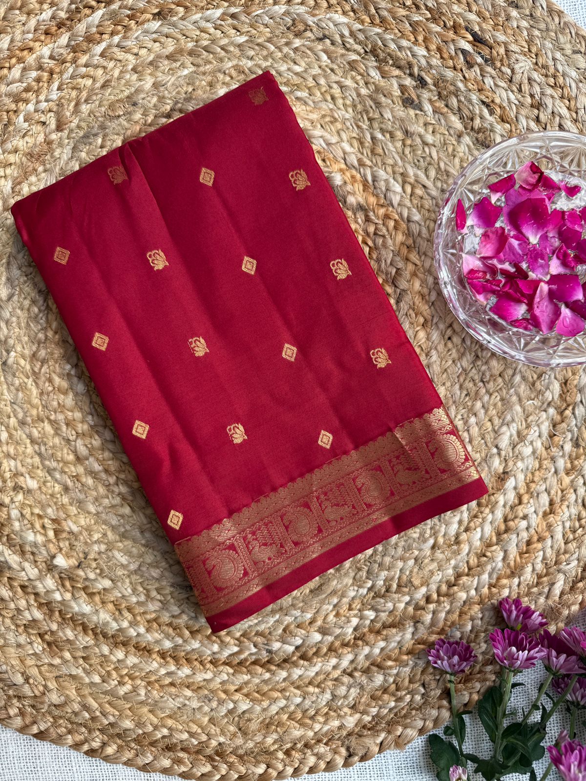 Maroon color pure handloom Kanjeevaram silk saree