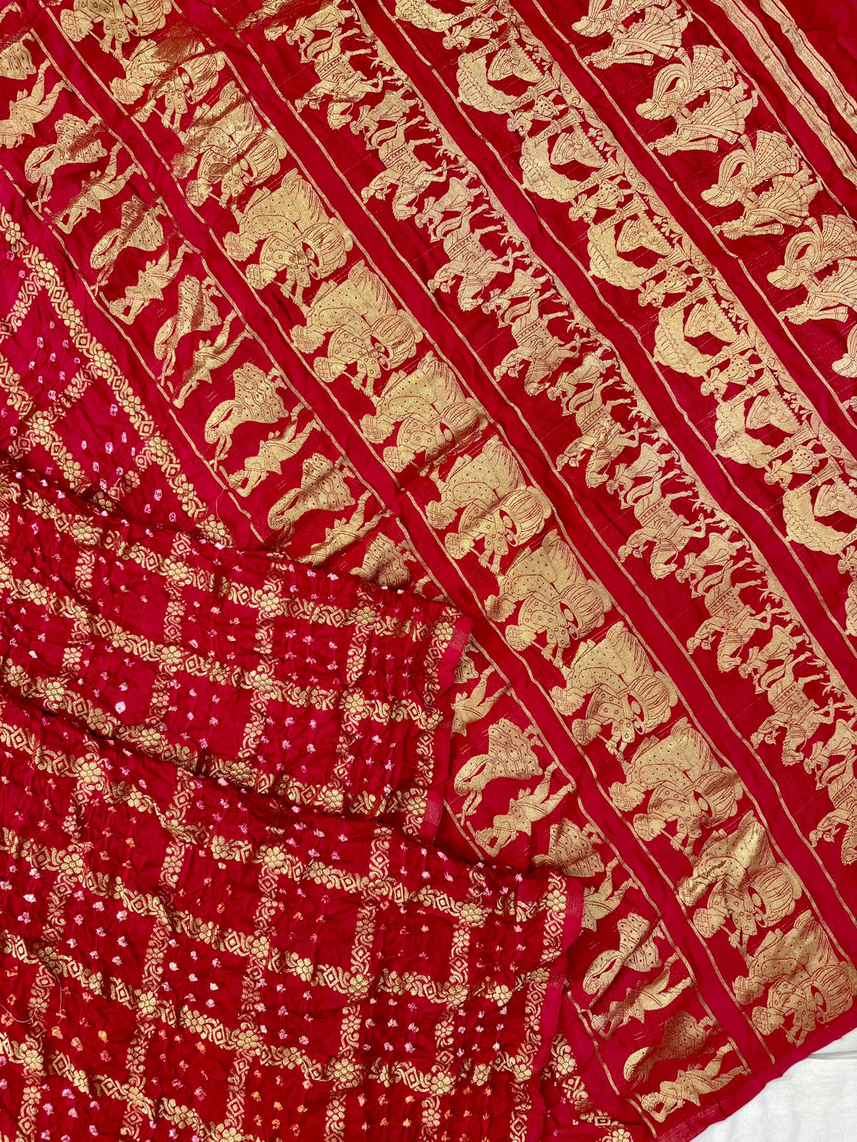 Red Modal_Ajrakh_Gharchola_design_with_rich_pallu_and_border