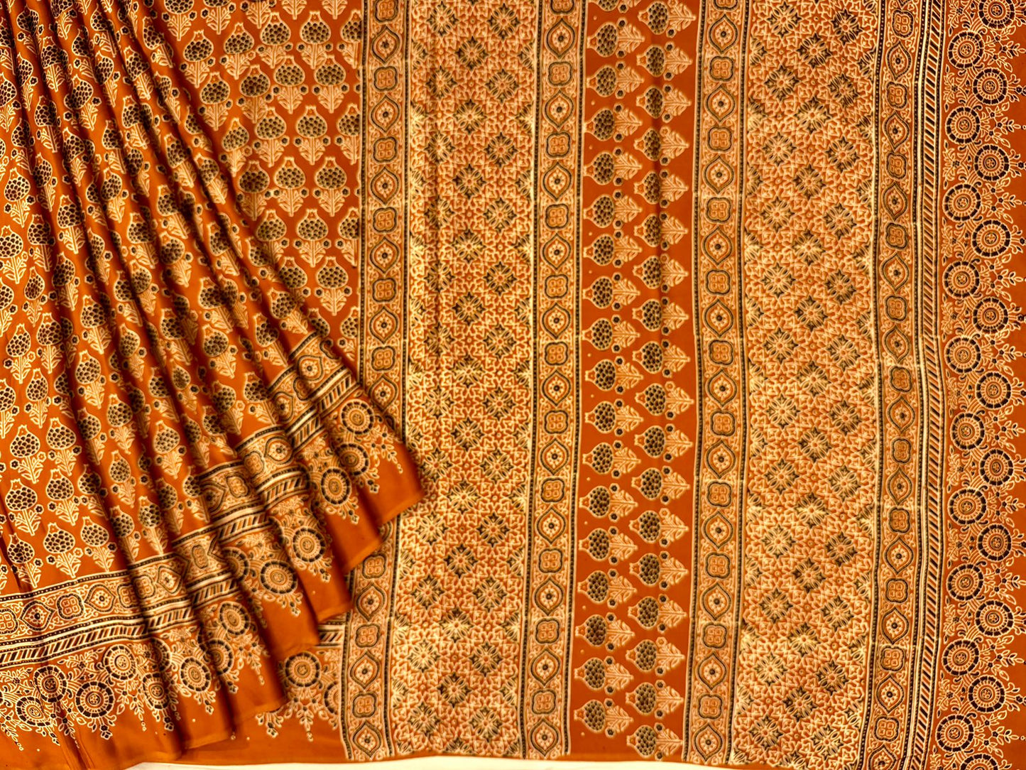 Rust color ajrakh block print on pure modal crepe