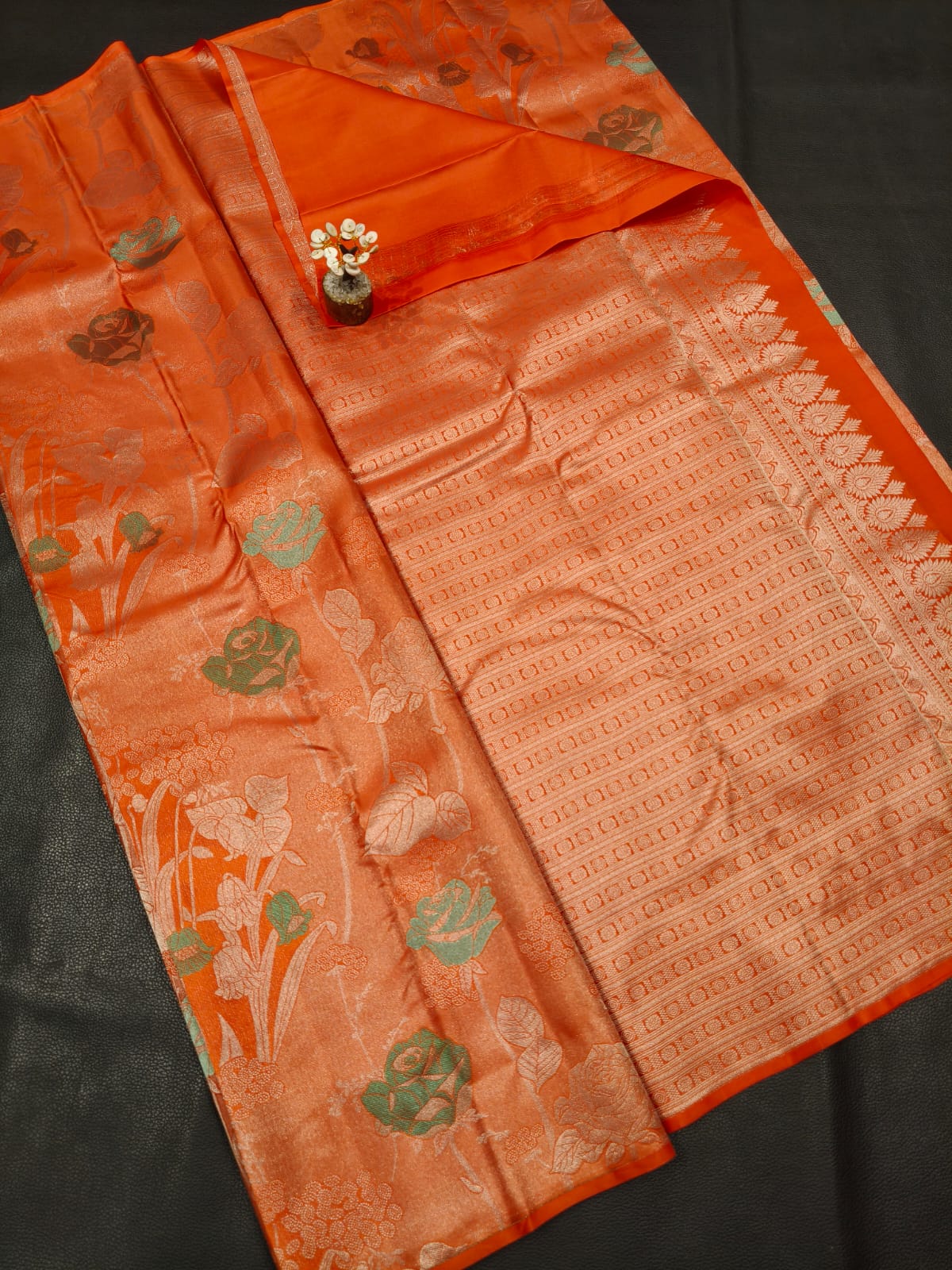 3-D Orange Digital Printed Saree for Women – Stylish & Trendy Ethnic Wear