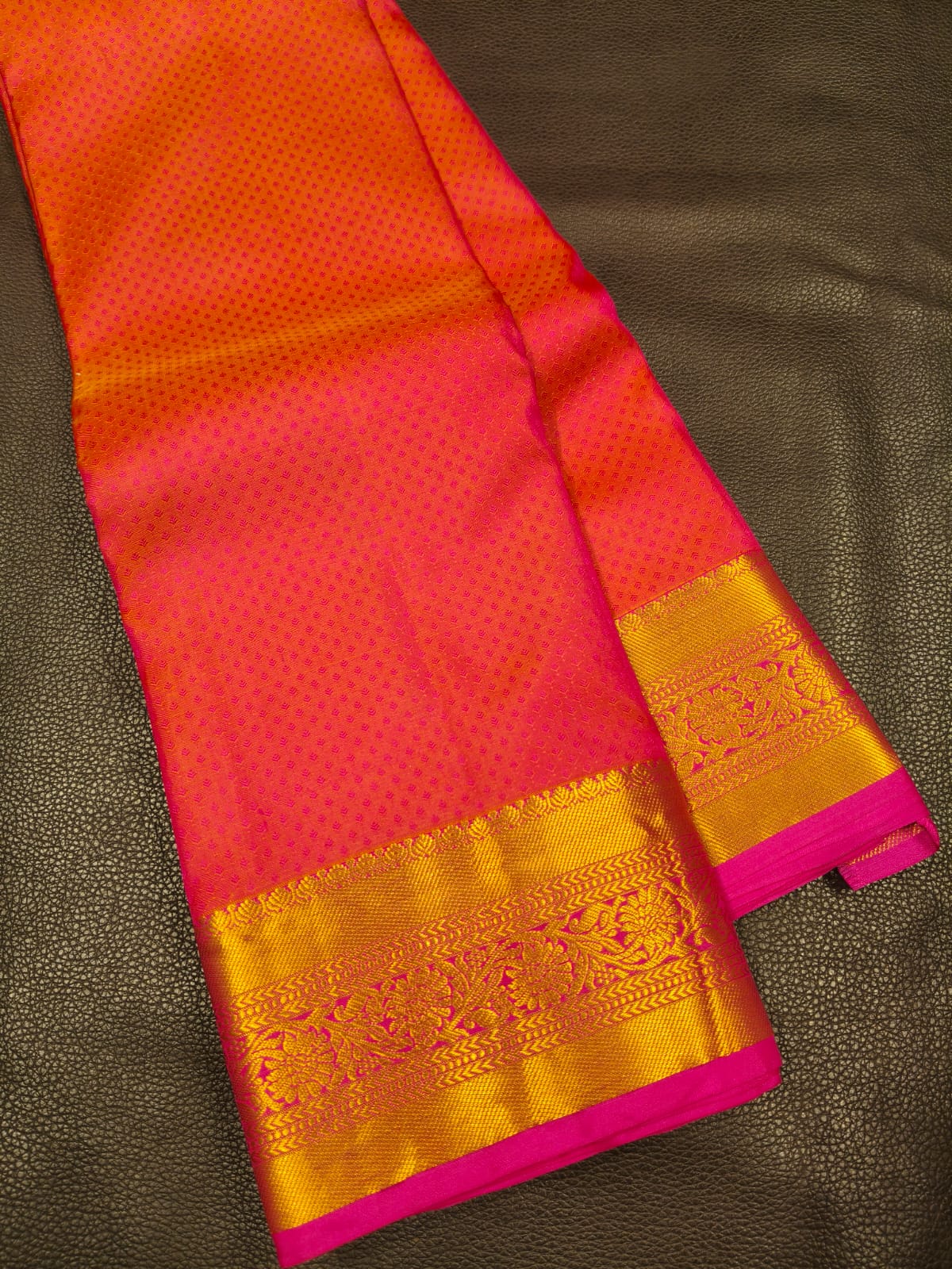 Orange with Gold Pure Jangala Saree