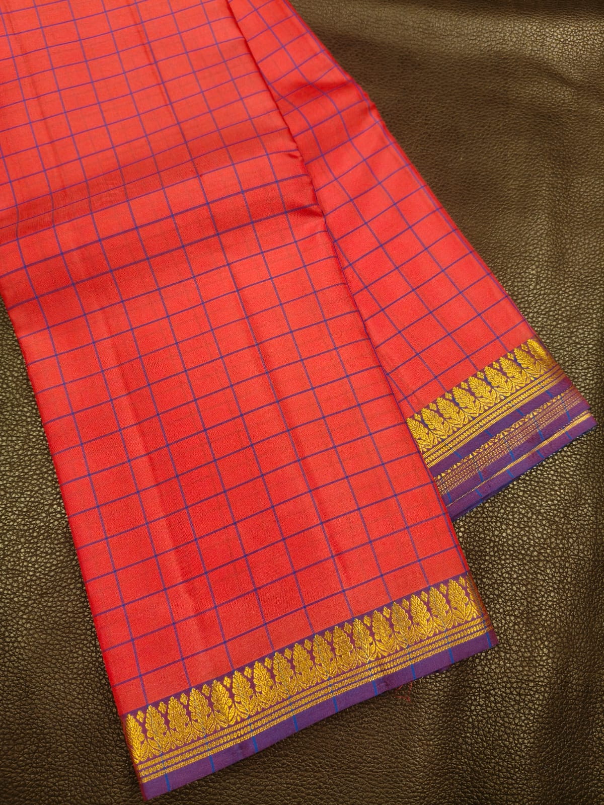 Light Red with gold Kanchipuram Silk Saree