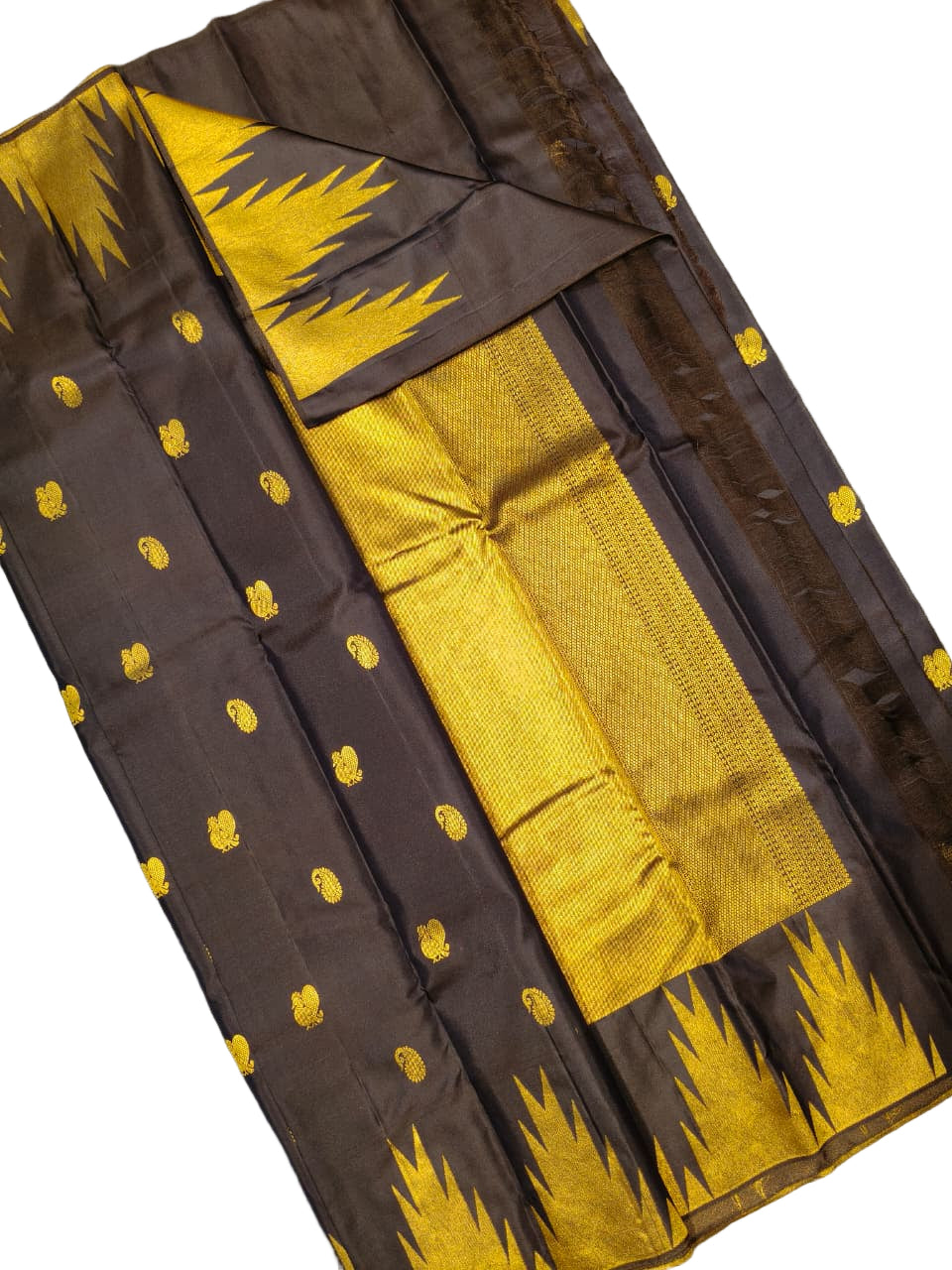 Black With Golden Yellow Kanchipuram Saree USA