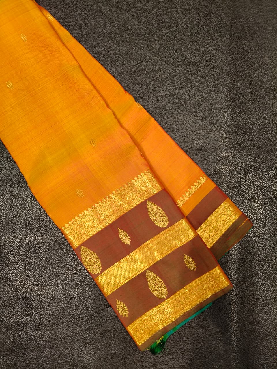 Yellow And Brown Gold Kanchipuram Saree USA