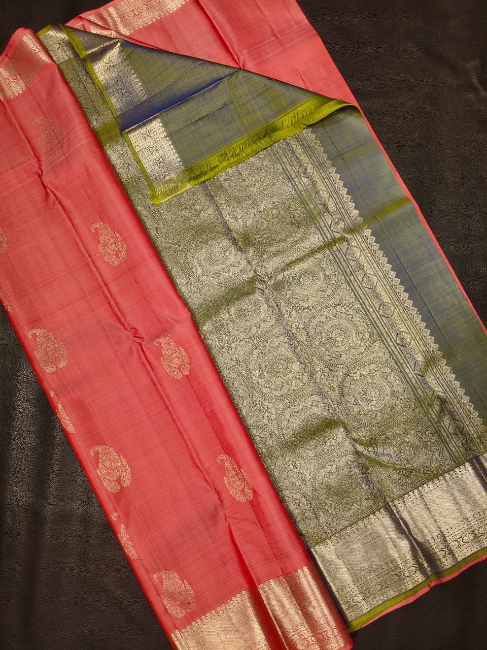 Red With Green Gold Kanchipuram Saree USA