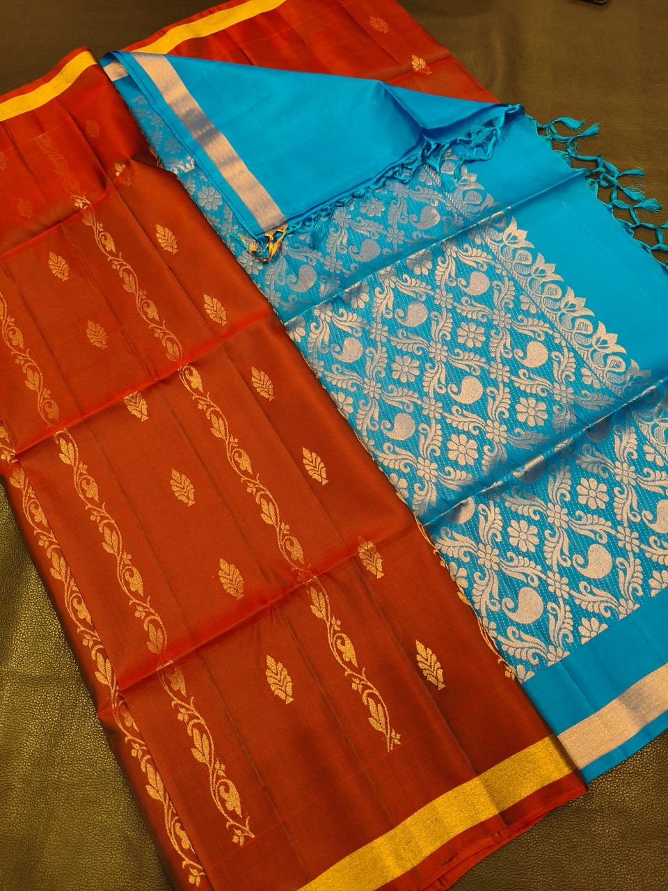 Maroon with Blue Soft Silk Saree