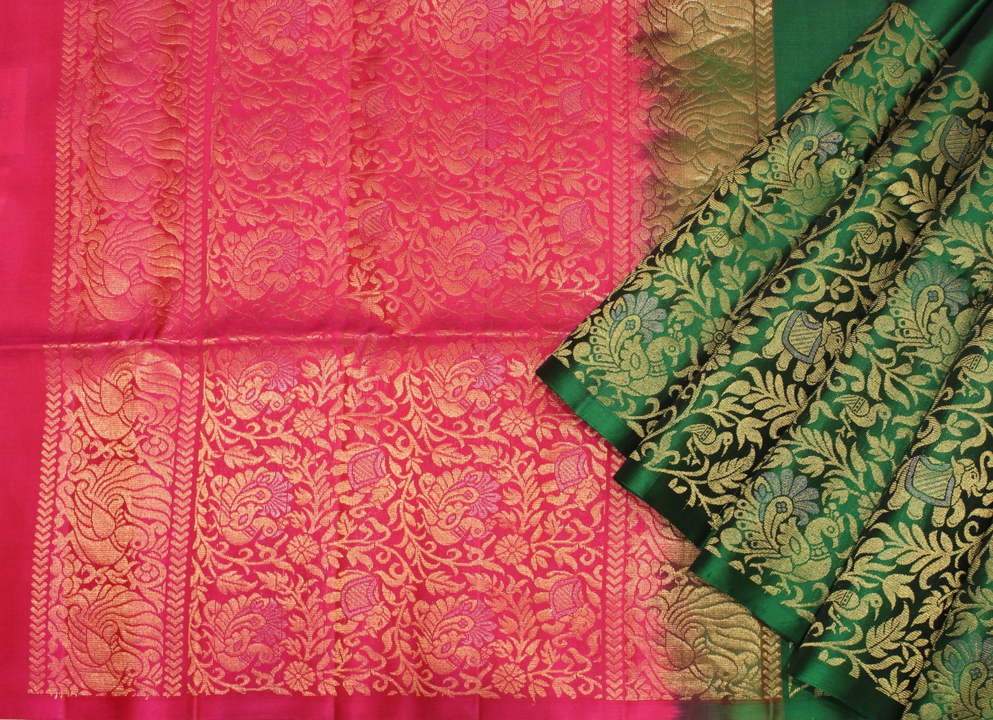 Green with Pink Pure Soft Silk Saree Online USA