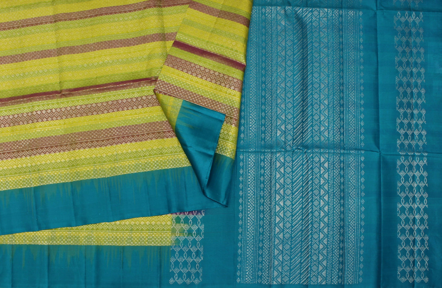 Blue with Yellow Pure Soft Silk Saree Online USA
