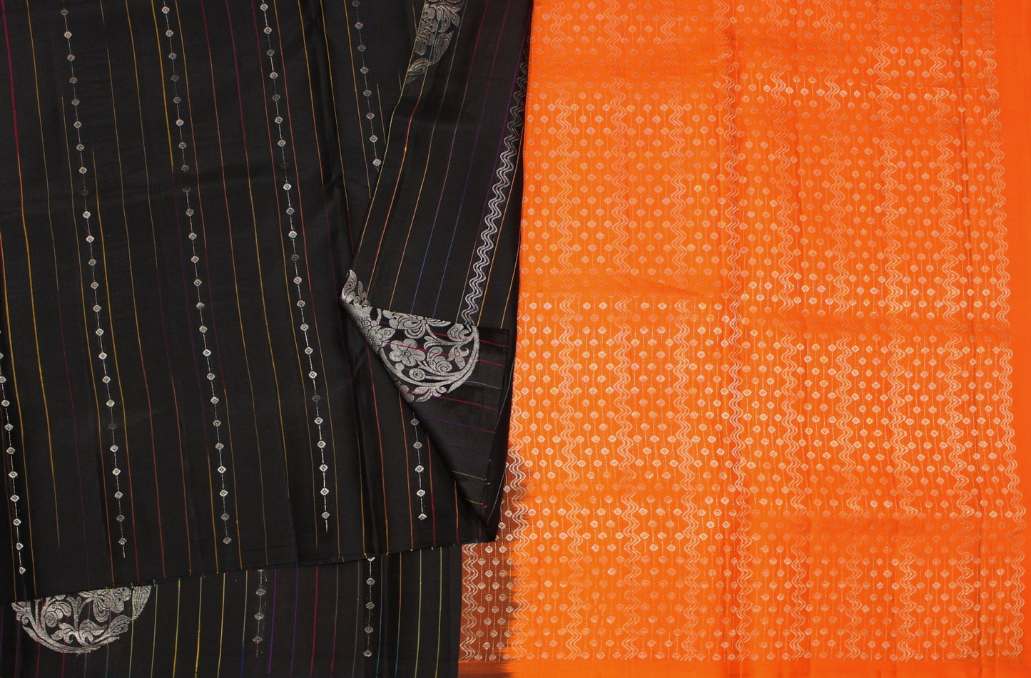 Black with Orange Pure Soft Silk Saree Online USA