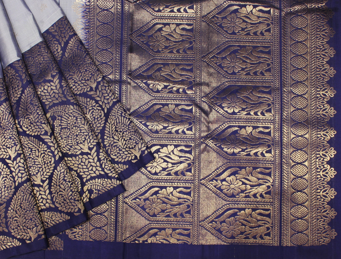 Dark Blue with Gold Pure Soft Silk Saree Online USA