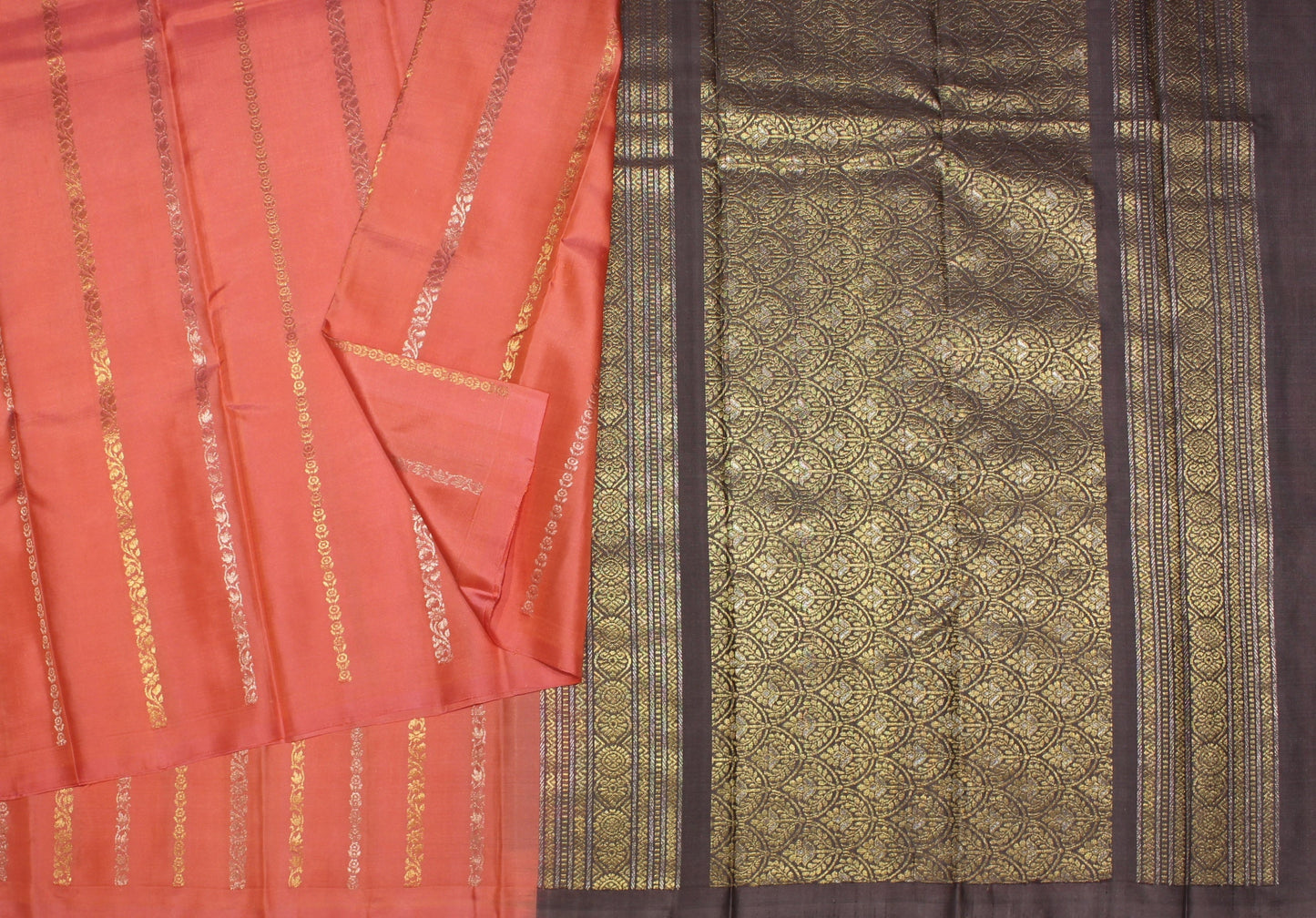 Brown with Orange Pure Soft Silk Saree Online USA