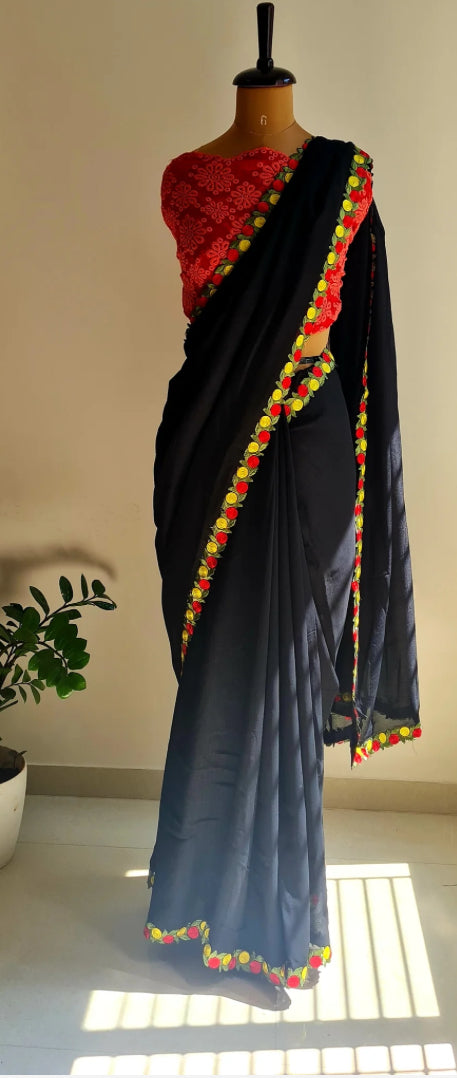 Black with contrast Blouse and border Saree