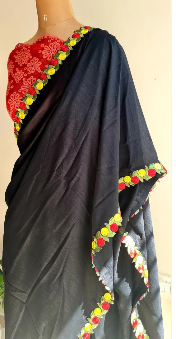 Black with contrast Blouse and border Saree