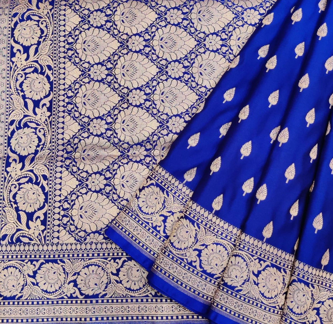 Royal blue  semi Banarasi silk  Saree