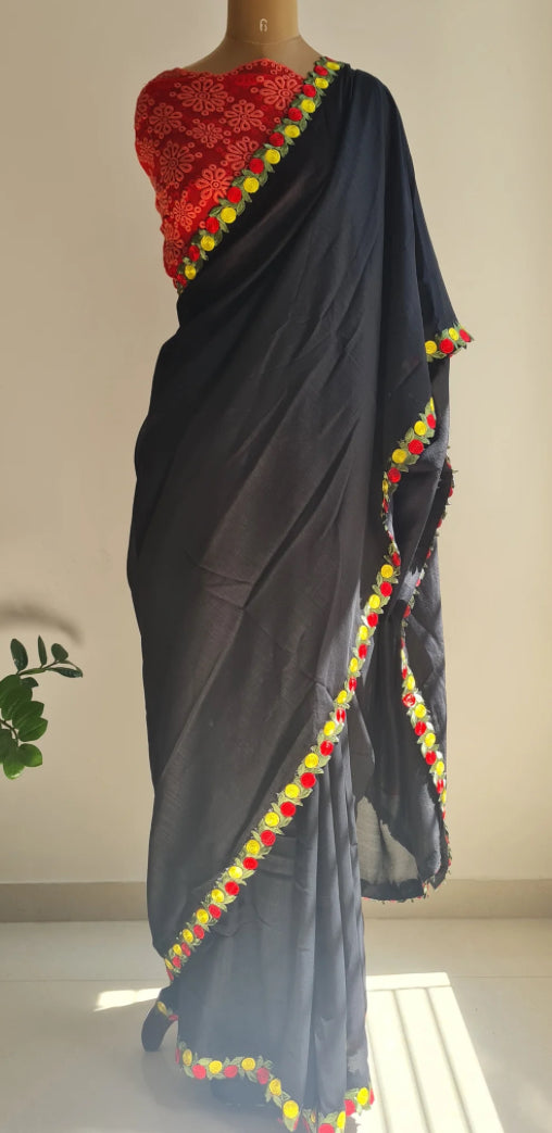 Black with contrast Blouse and border Saree