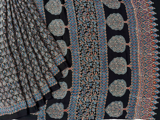 Black ajrakh block print on pure modal crepe