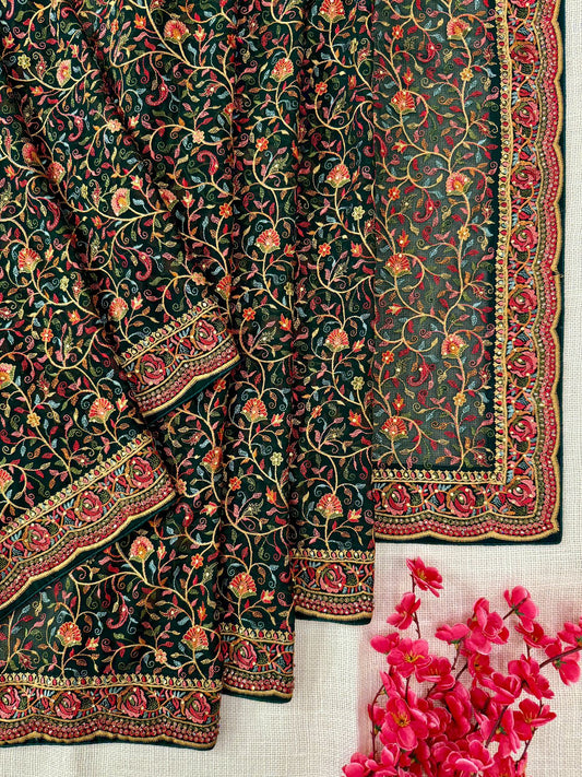 Bottle Green color Georgette Emboridery withwork in usa