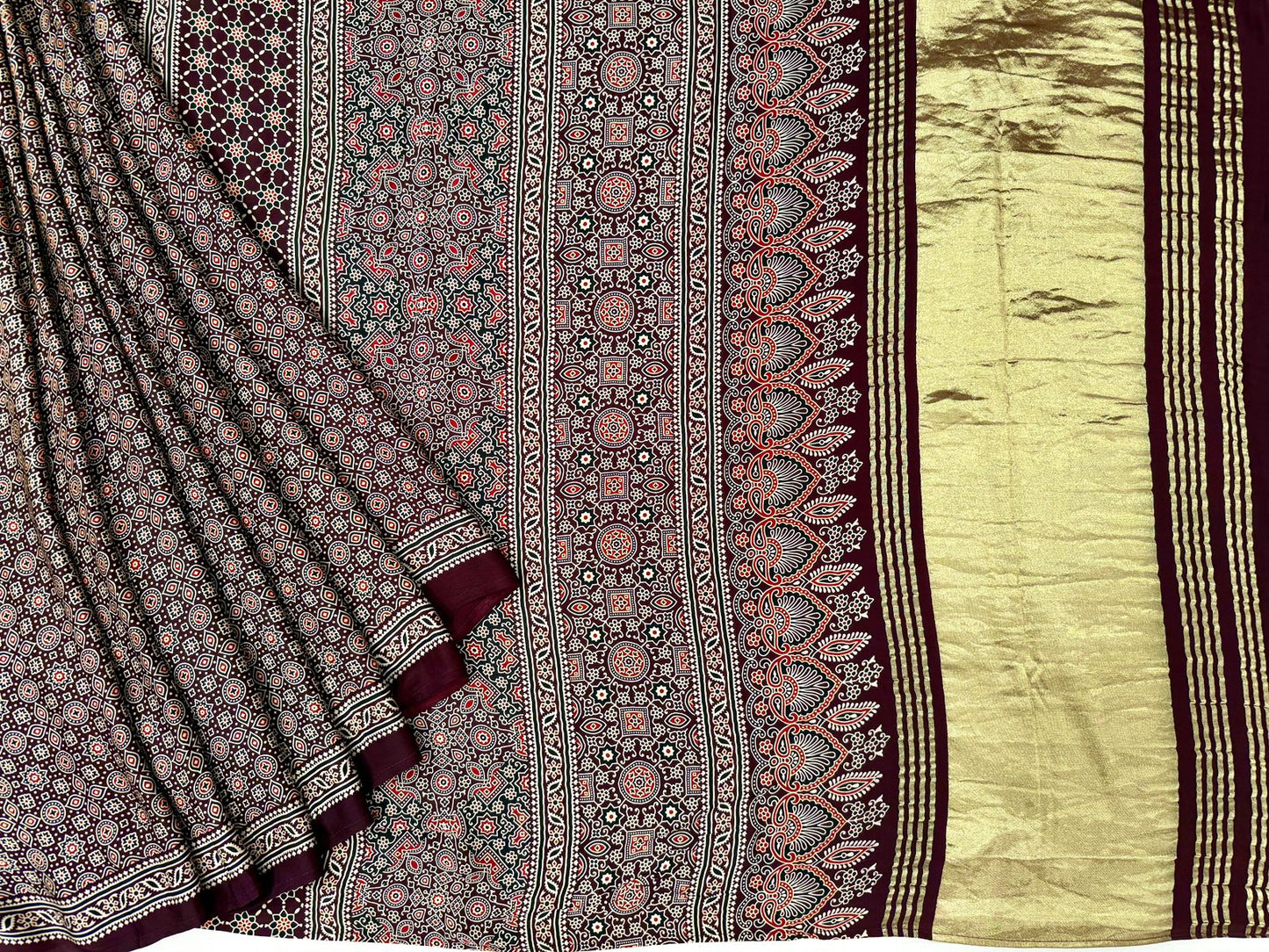 Brown ajrakh block print on pure modal crepe