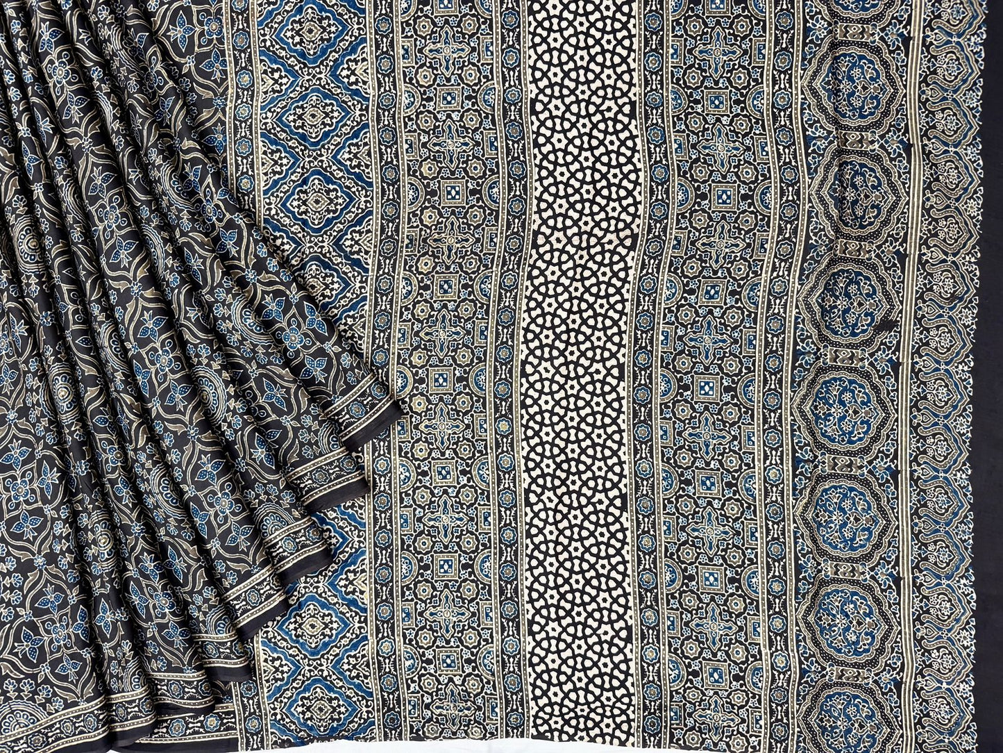 Dark brown color pure modal crepe with ajrakh block printing all over