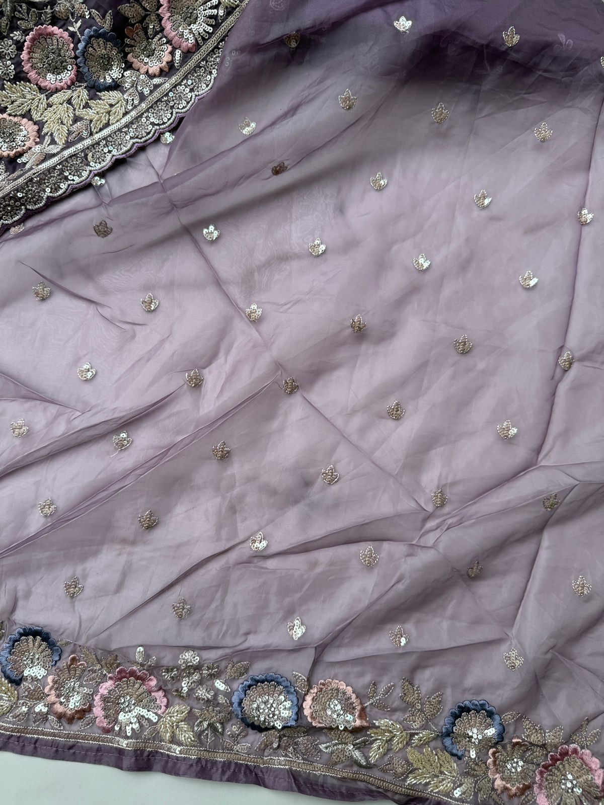 Mauve color tissue saree with sequence, ball, Meena and Resham work Design Saree Online USA 