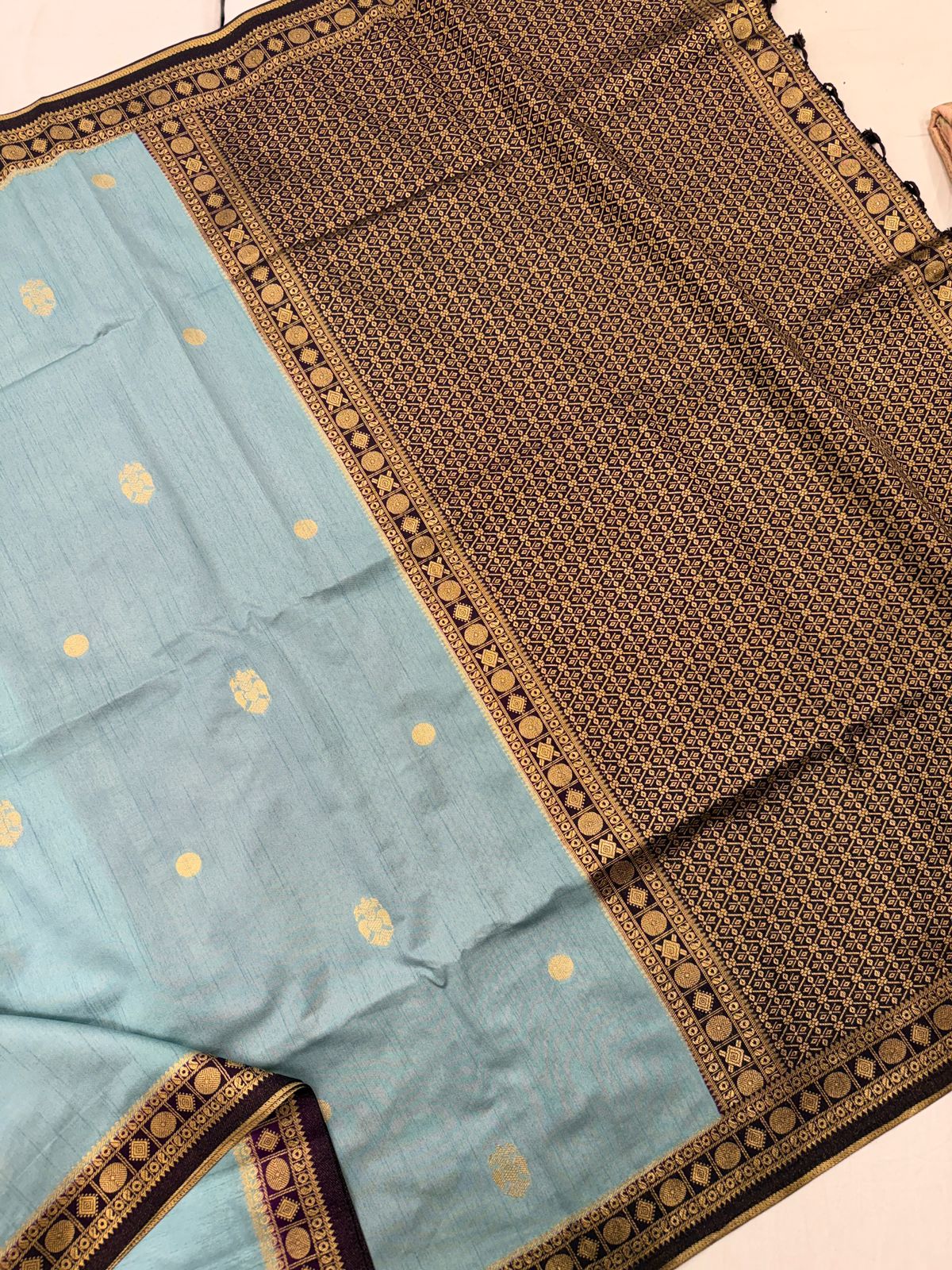 Sky Blue Dola Silk saree