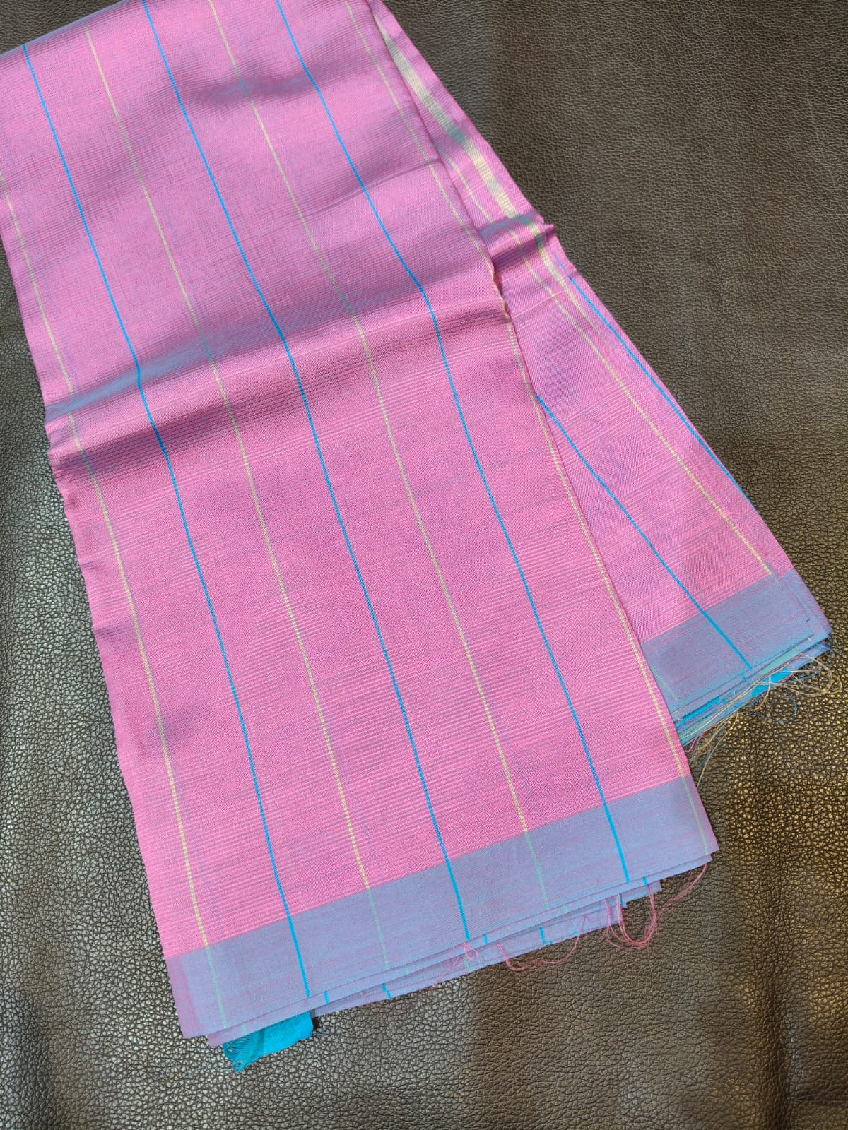 Pink With Blue Border Banana Silk USA
