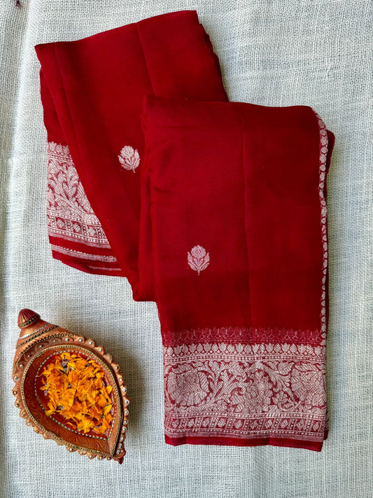 Pure Banarasi Georgette Sarees Red Color  in the USA – Lakshmi Couture