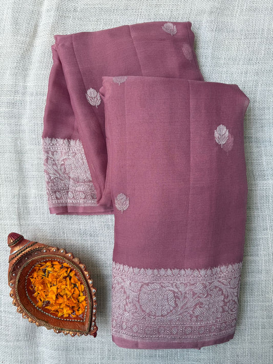 Pure Banarasi Georgette Sarees Onion Pink in the USA | Authentic Handwoven Sarees – Lakshmi Couture
