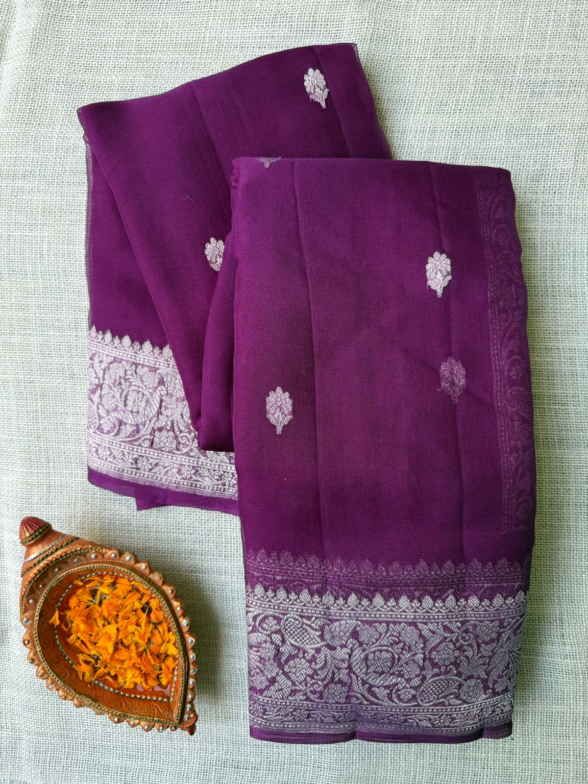 Pure Banarasi Georgette Dark Purple Saree in the USA |  Lakshmi Couture