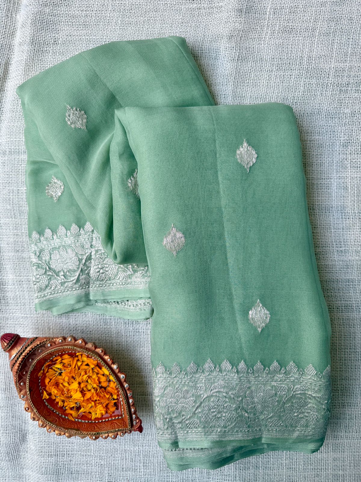 Pure Banarasi Georgette Sarees pastel green shade in the USA – Lakshmi Couture