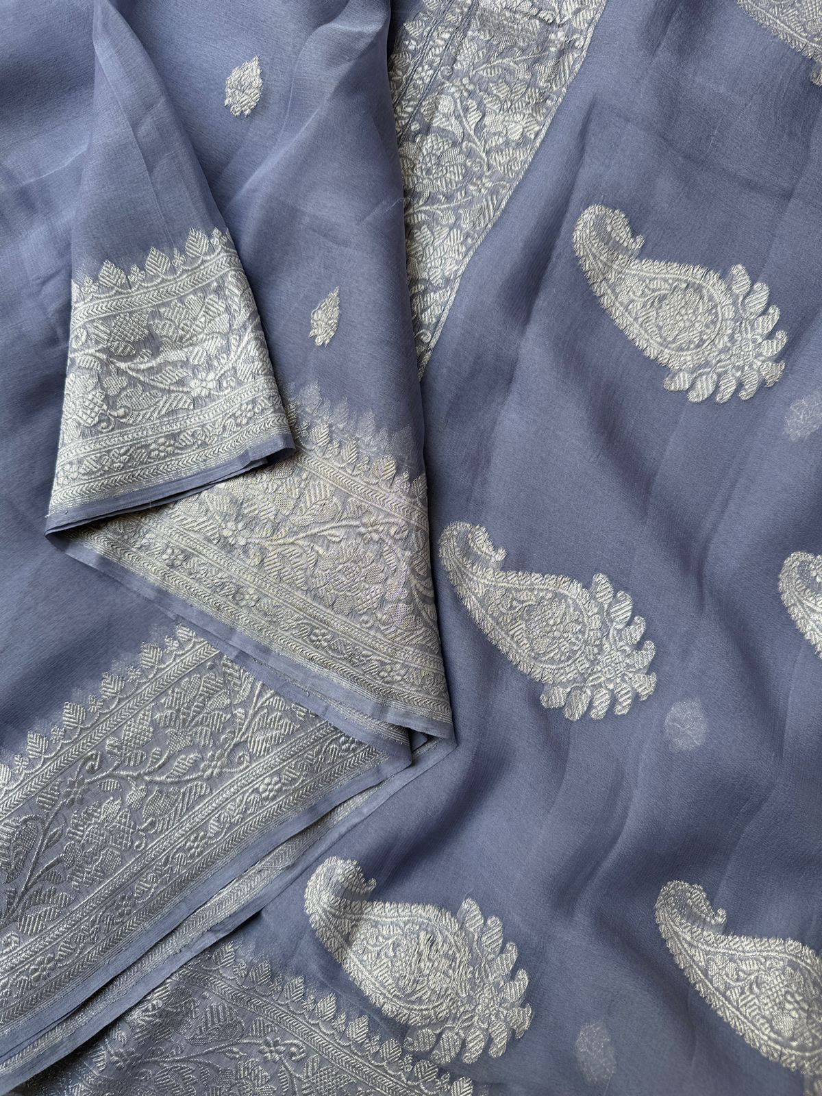 Pure Banarasi Georgette Sarees pastel blue in the USA | Authentic Handwoven Sarees – Lakshmi Couture